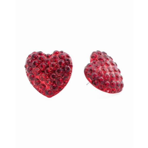 Betsey Johnson Pave Crystal Heart Shaped Button Stud Earrings, Red, Post Back Closure