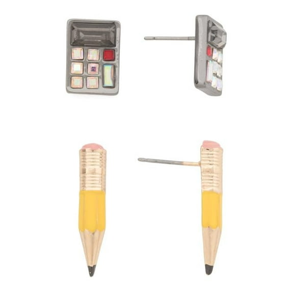 Betsey Johnson Pencil & Calculator Stud Earrings Pack