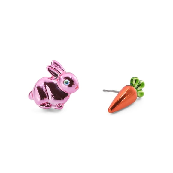 Betsey Johnson Pink Bunny & Carrot Mismatch Stud Earrings