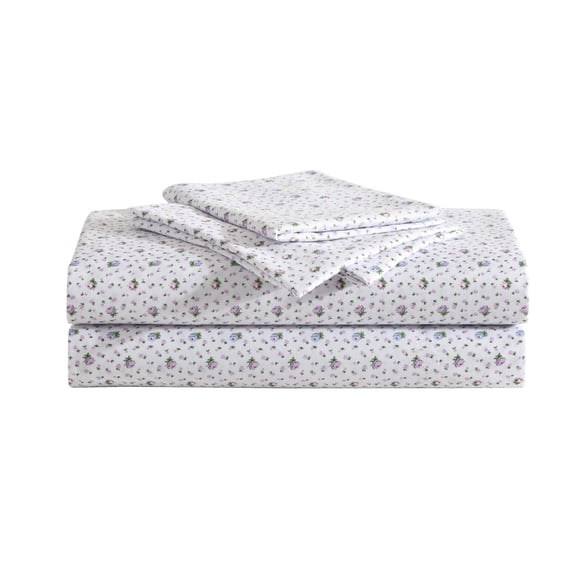 Betsey Johnson Pretty Floral Ditsy Lavender & Periwinkle Full Sheet Set, Soft Easy-Care Bedding, Machine Washable
