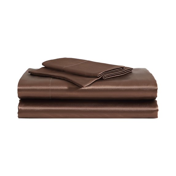 Betsey Johnson Solid Satin Espresso Brown Twin Sheet Set, Silky Satin Bedding, Machine Washable