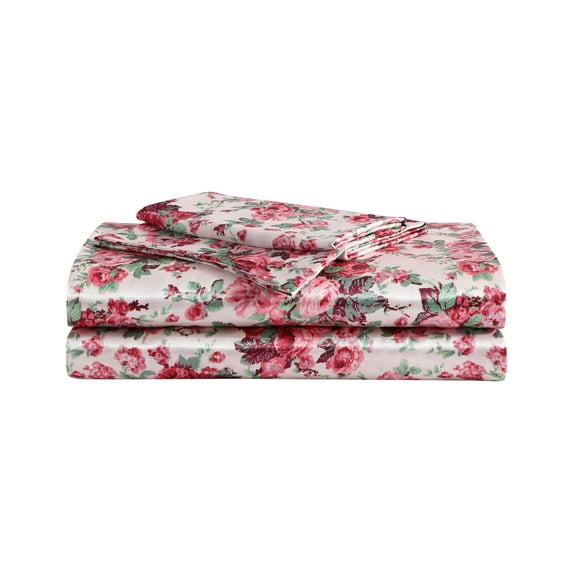 Betsey Johnson Vintage Floral Pink 100% Microfiber Queen Sheet Set