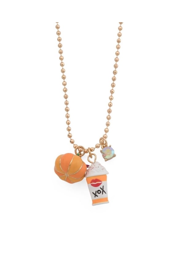 Pumpkin Spice Charm Necklace, 16 Inches with 3 Inch Extender, Rose Gold