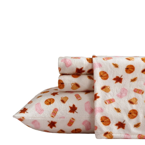 Betsey Johnson Pumpkin Spice Girl Ivory & Pink & Orange Twin XL Sheet Set, Soft Breathable Bedding, Machine Washable