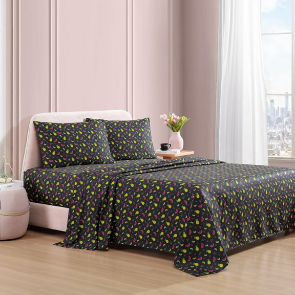 Betsey Johnson - Queen Bed Sheets, Super Soft & Lightweight Bedding with Matching Pillowcases, Fade & Wrinkle Resistant (Fruits Toss Pink, Queen)