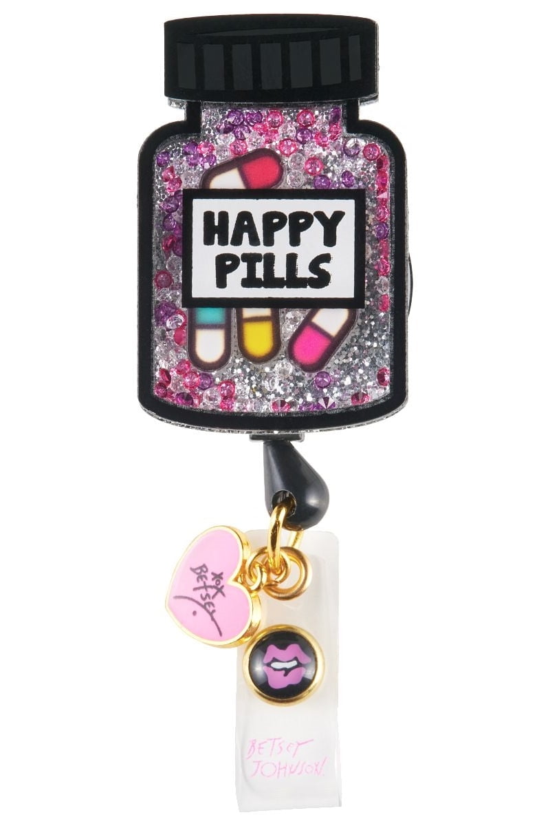 Betsey Johnson Retractable Badge Reels Color: Happy Pill
