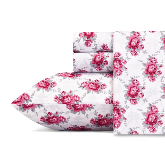 Betsey Johnson Skull Rose Trellis Bright Red Full Sheet Set