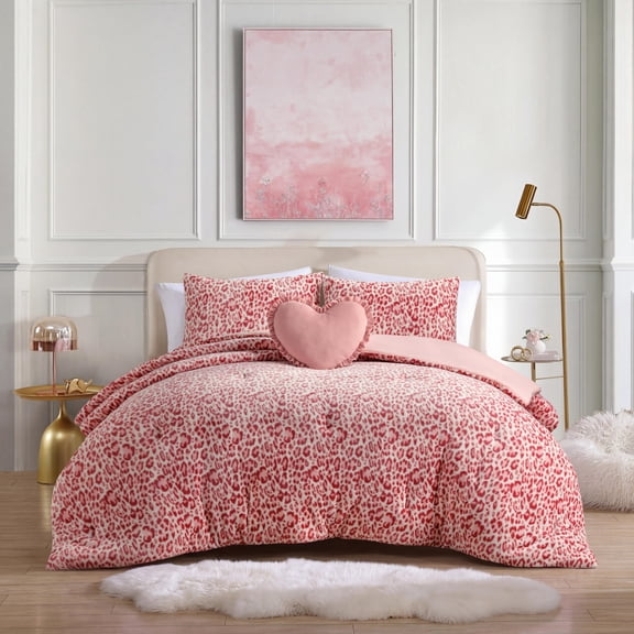 Betsey Johnson Snow Animal Solid Reversible Twin/Twin XL Comforter Set, Cozy Bedding with Shams, Machine Washable