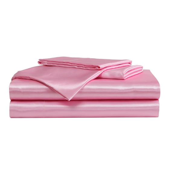 Betsey Johnson Solid Satin Pink Queen Sheet Set