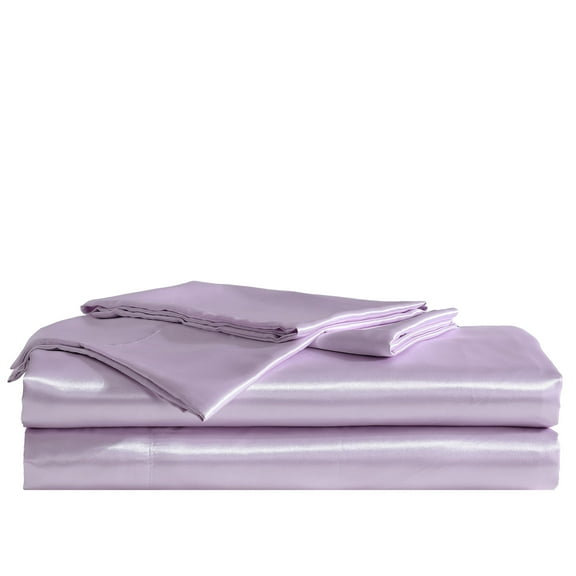 Betsey Johnson - Twin Bed Sheets, Satin Bedding Set with Matching Shams, Smooth & Silky, Dorm Essentials (Solid Purple)