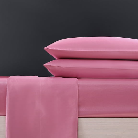Betsey Johnson Solid Satin Chateau Rose Twin Sheet Set