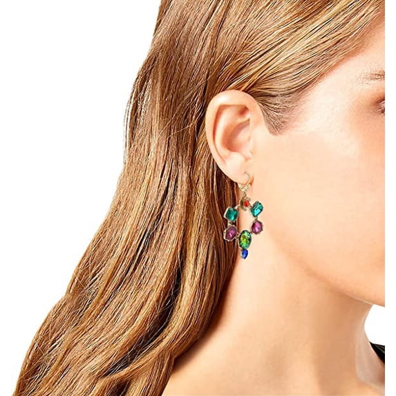Betsey Johnson Stone Gypsy Hoop Earrings mixed multi-colored stones flower