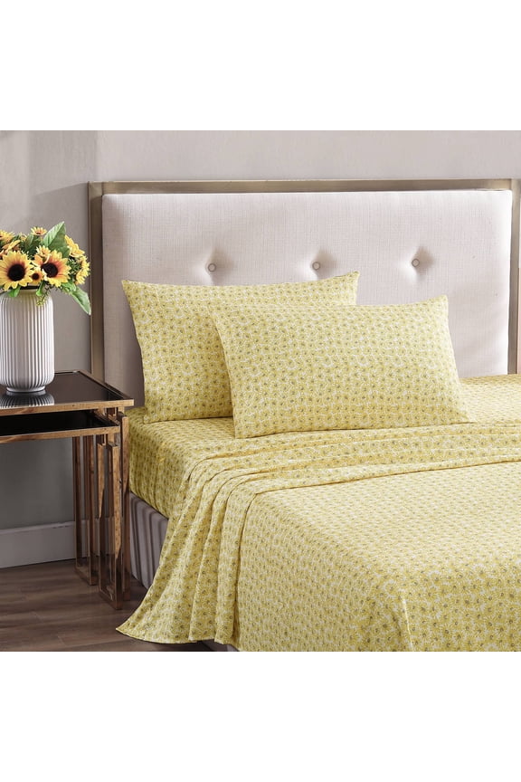 Sunflower Field Yellow Microfiber 4 Piece Full Sheet Set