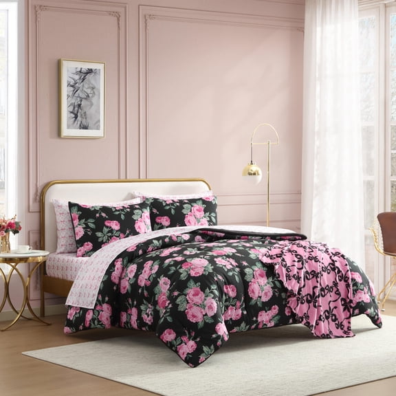 Betsey Johnson Garden Floral Twin Comforter Set, Cozy Bedding with Shams, Machine Washable