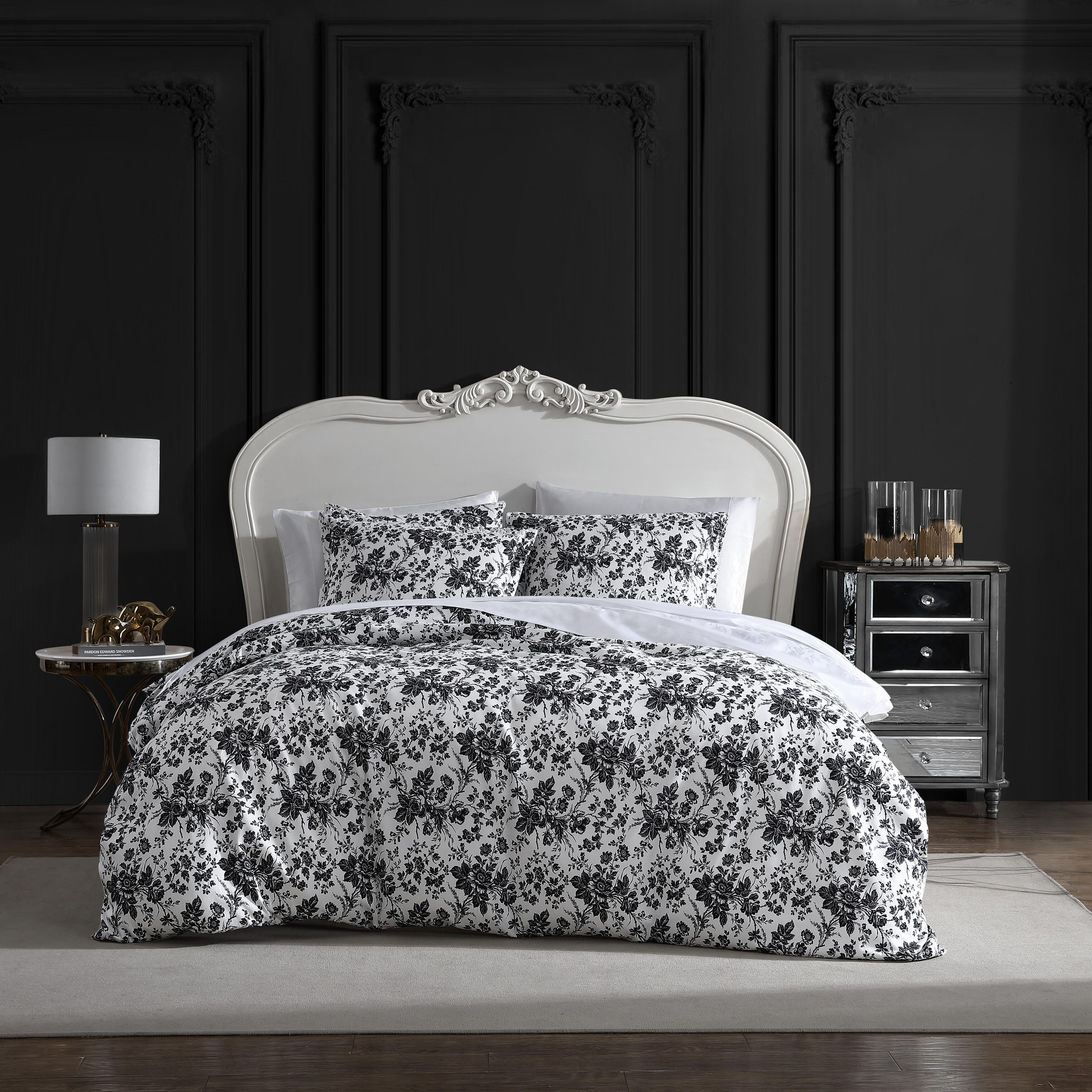 Betsey's Toile Black and White Floral Twin Duvet Set