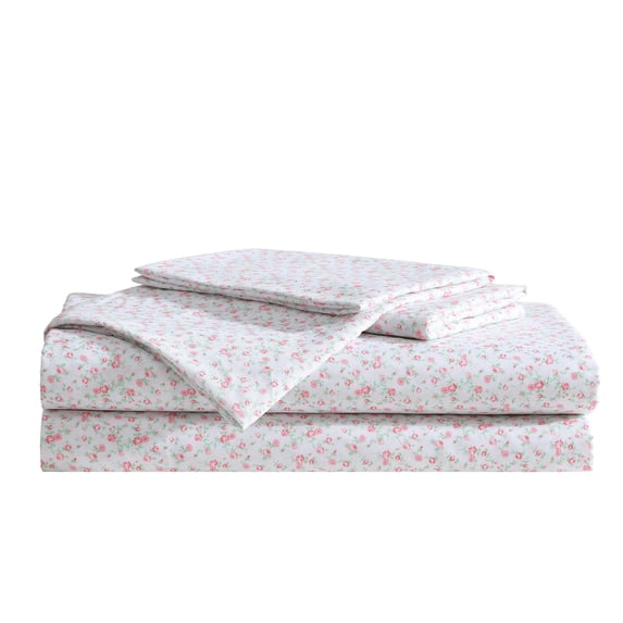Betsey Johnson Whimsical Floral Matcha Green & Pink Twin Sheet Set, Soft Easy-Care Bedding, Machine Washable