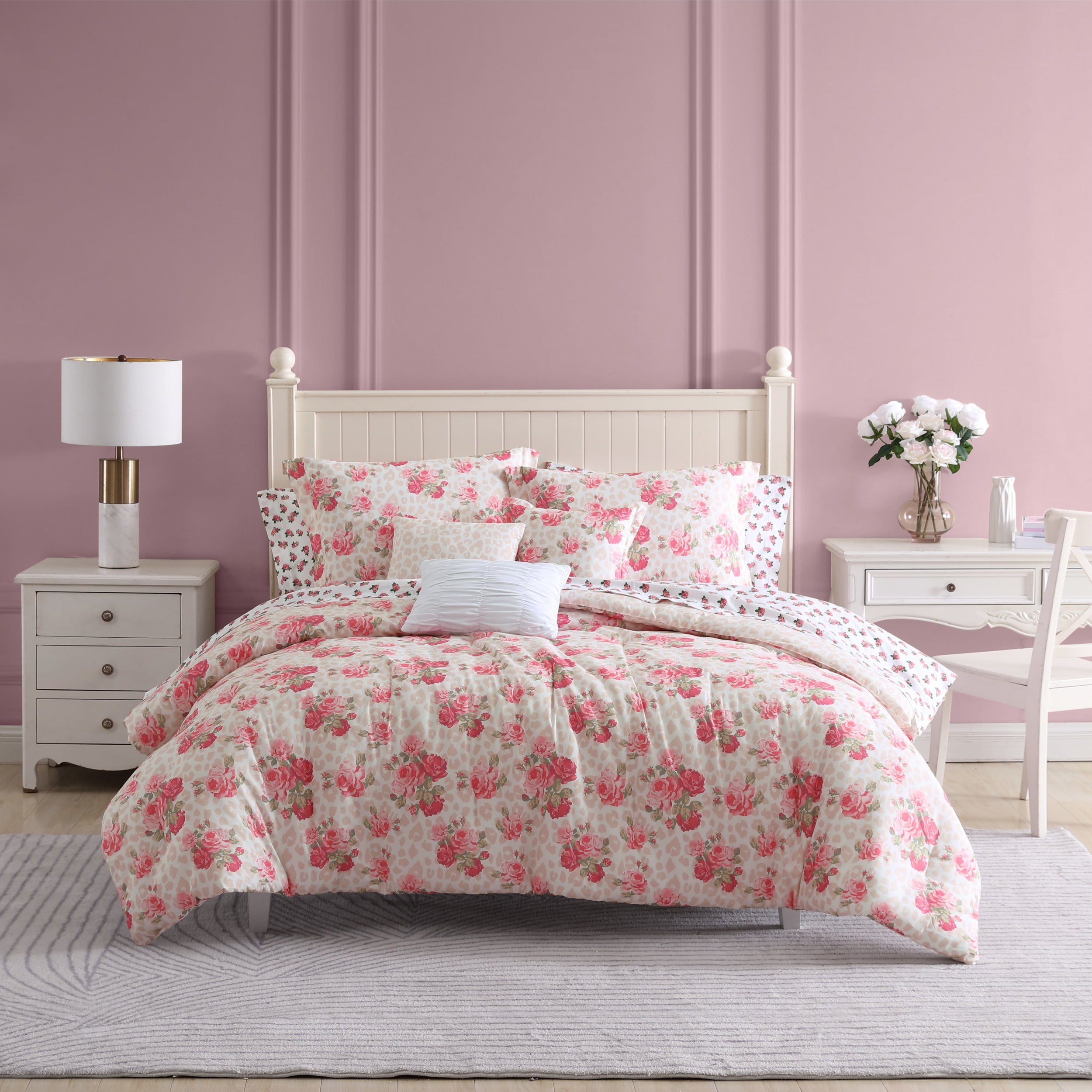 Betsey Johnson Wild Love Pink Twin Comforter Bonus Set Walmart