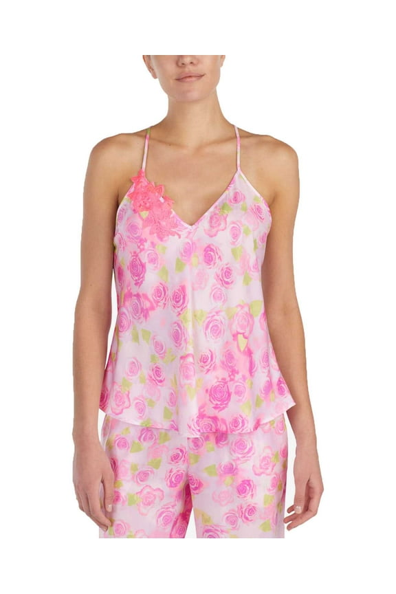 Women’s Floral-Embroidered Pajama Tops, Cami Pink, X-Small