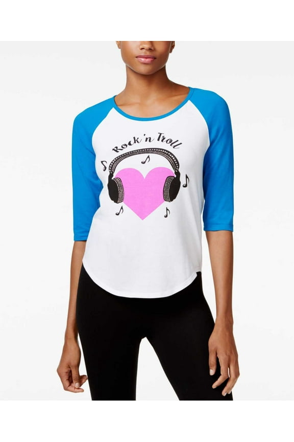 Women’s xox Trolls Embellished Concert Blouse Tops T-Shirt, Blue, Small