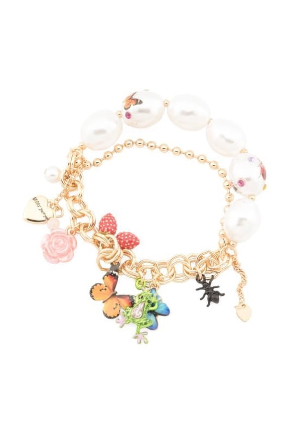 Women's Betsey's Backyard Butterfly Mixed Charm Pearl Stretch Bracelet
