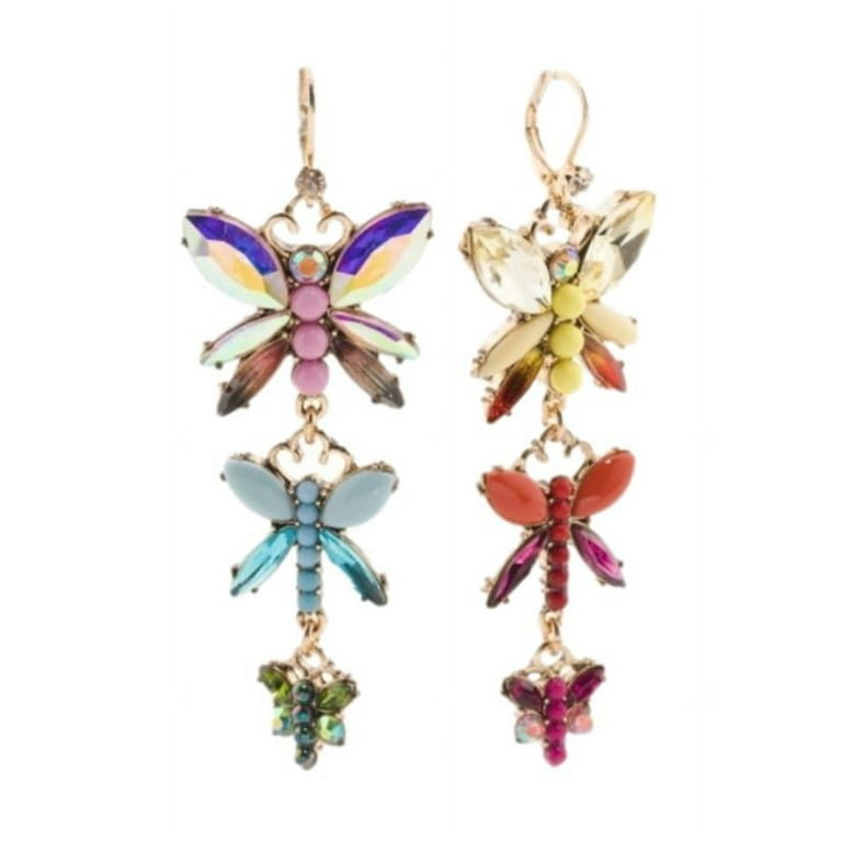 Betsey Johnson Women's Butterfly Mismatch Drop Earrings