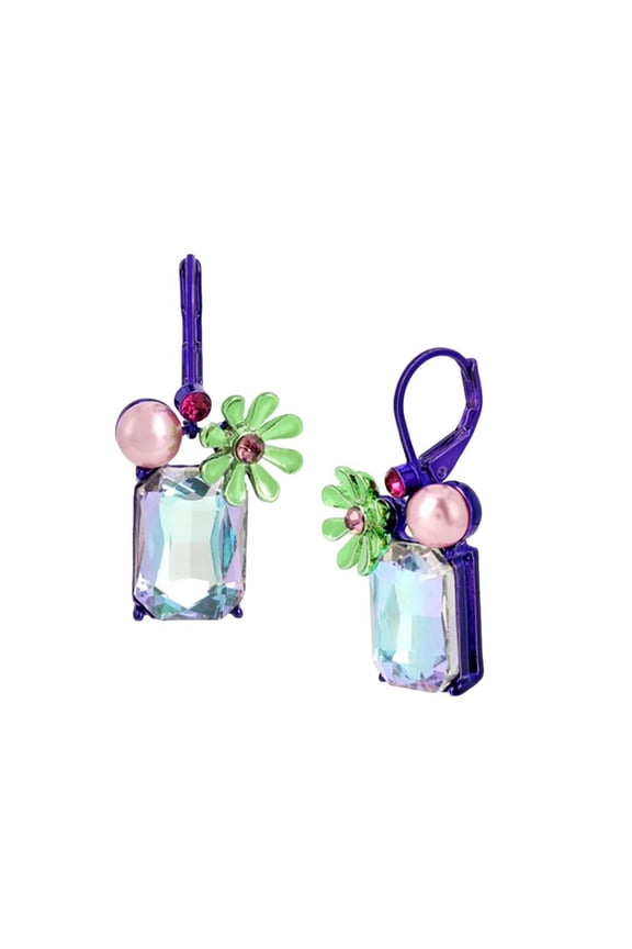 Women's Gem Stone Flower Drop Earrings Purple