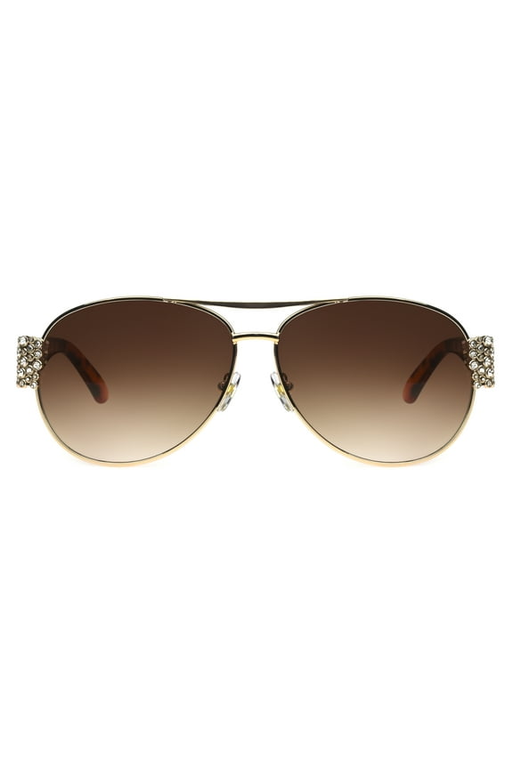 Women's Gold Aviator Sunglasses with Animal Print Temples