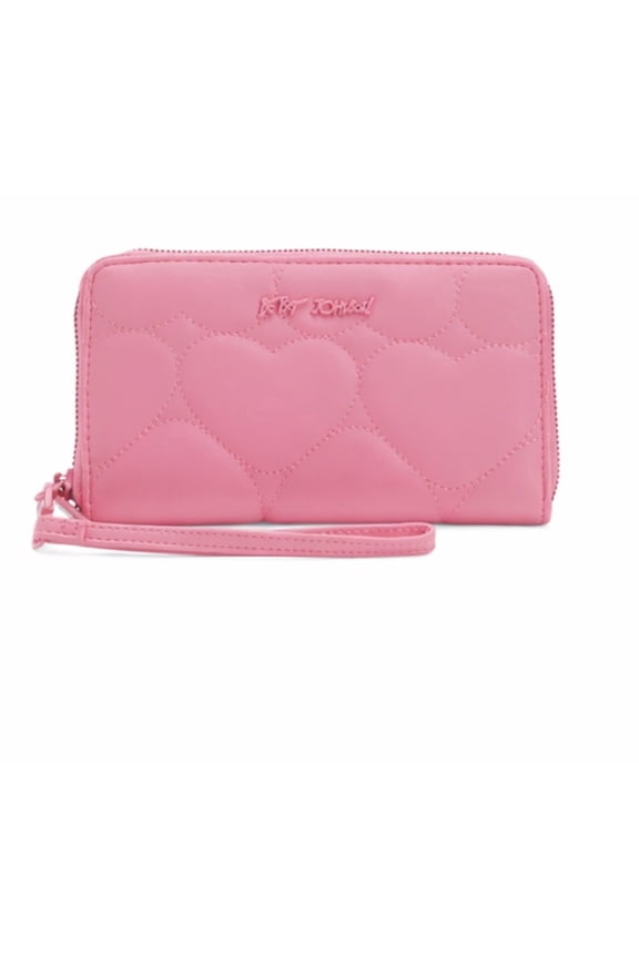 Women's Heart Quilted Zip-Around Wristlet Wallet Pink