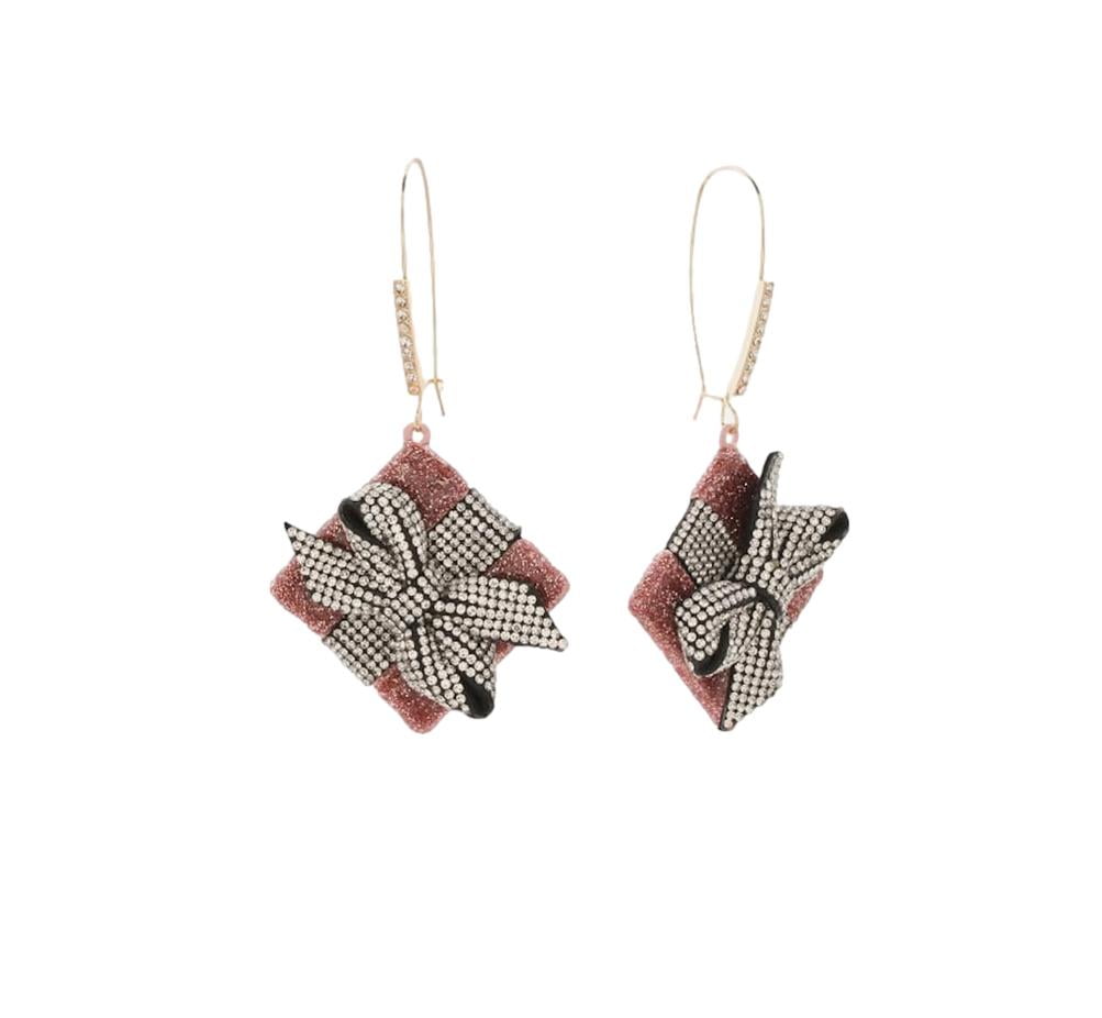 Women's Holiday Gift Box Hook Earrings Pink