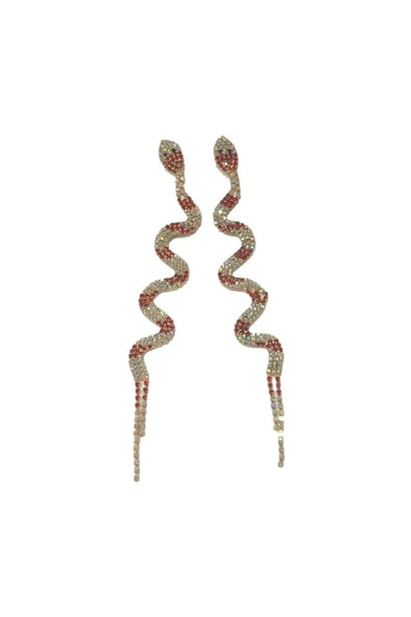 Womens Red & White Snake Linear Earrings