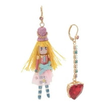 Betsey Johnson Women's Jingle Bell Bling Nutcracker Heart Earrings Blue