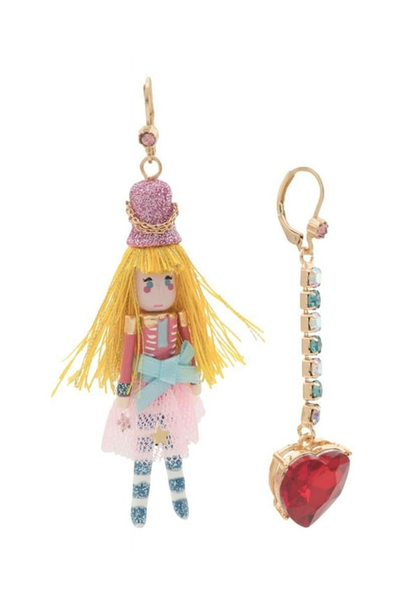 Women's Jingle Bell Bling Nutcracker Heart Earrings Blue