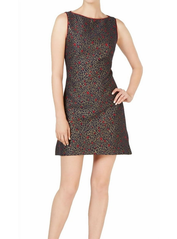 Betsey Johnson Women's Metallic Leopard Print Jacquard Shift Mini Dress-Red / 8