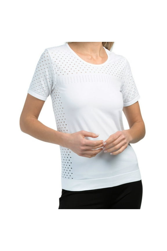 Women's Moisture Wicking Laser Cut Seamless Active T-Shirt-White / L