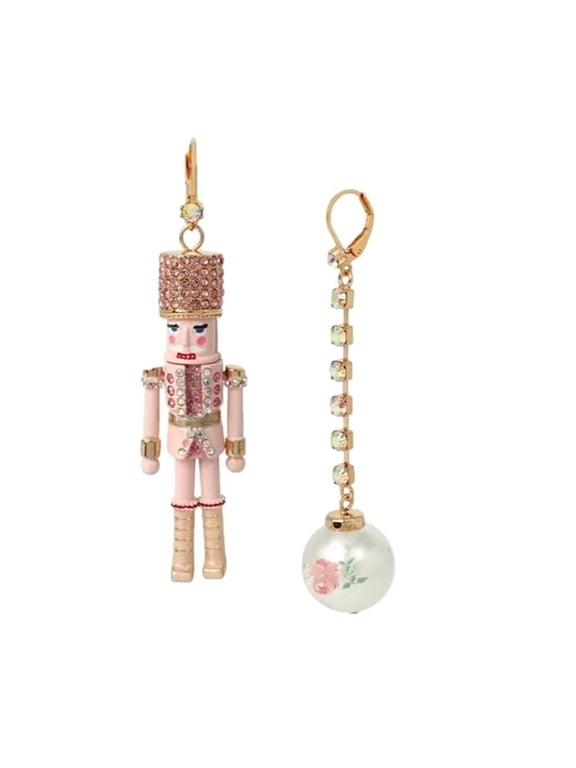 Women's Nutcracker Mismatch Linear Earrings in Pink