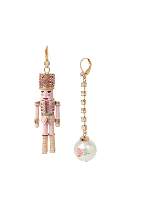 Women's Nutcracker Mismatch Linear Earrings in Pink