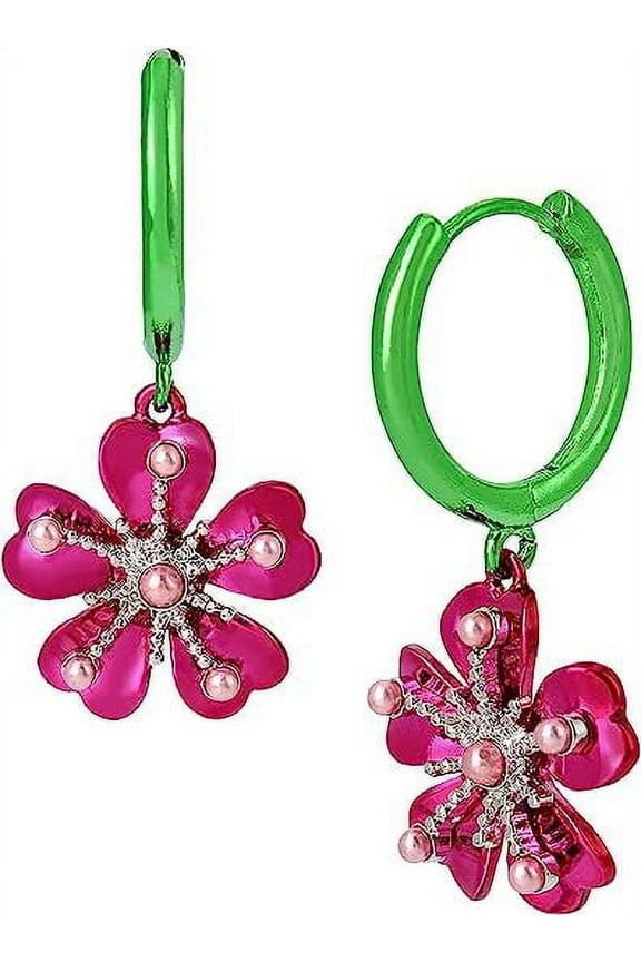 Women's Petal to the Metal Flower Hoop Huggies Earrings