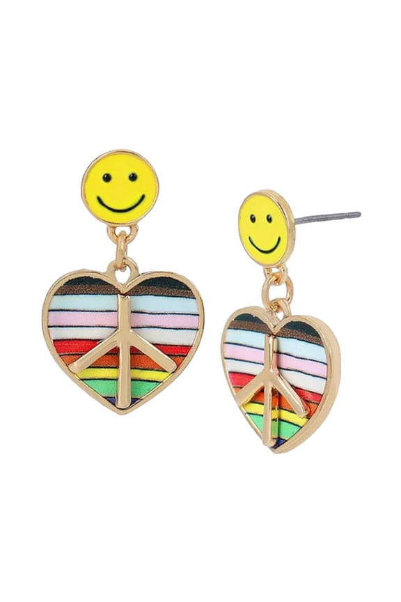 Women's Rainbow Heart Peace Sign Stud Earrings