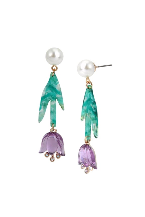 Women's Tulip Drop Earrings in Green Pink