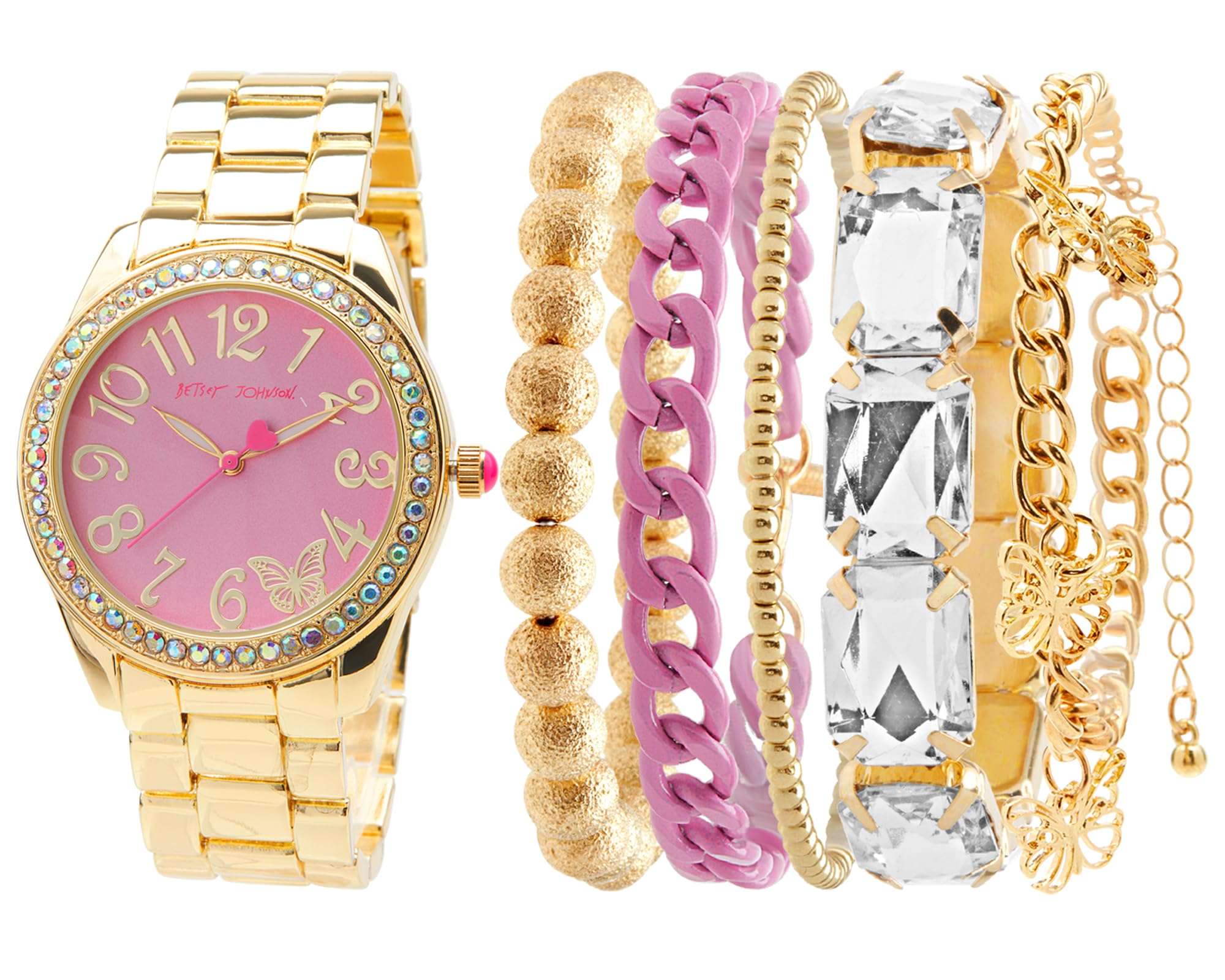 Betsy Johnson Link Bracelet Watch Betsey Johnson Womens Silver Tone Round White Dial Link Band  main image 3