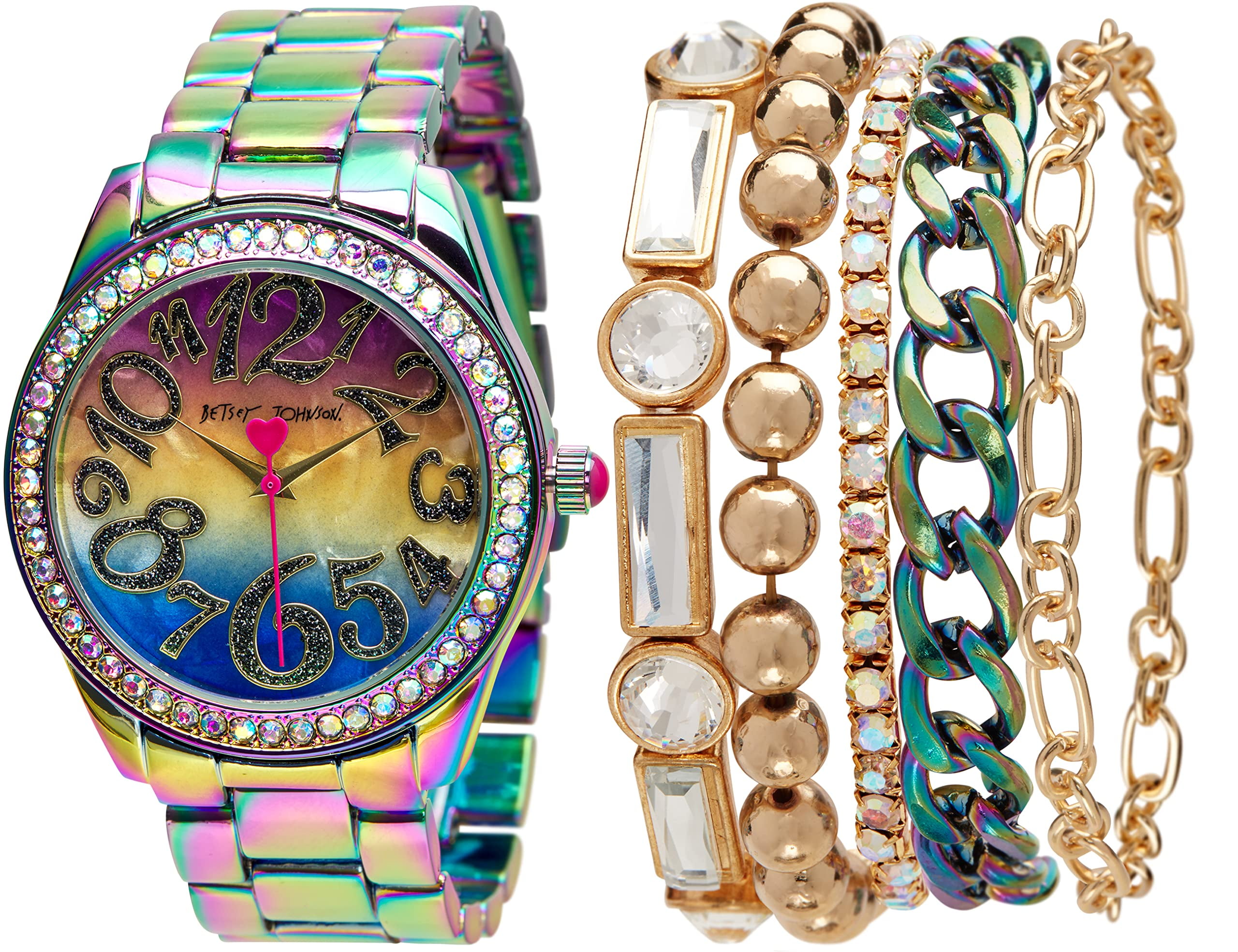 Betsy Johnson Link Bracelet Watch Betsey Johnson Womens Silver Tone Round White Dial Link Band  main image 2