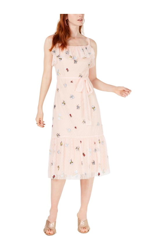 Womens Bugs Embroidered Polka Dot Midi Dress
