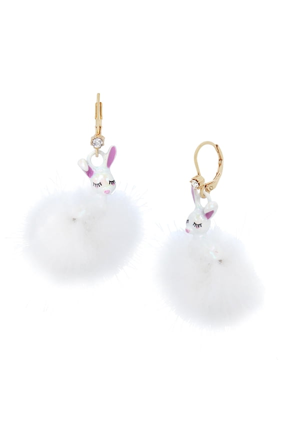 Womens Bunny Pom Pom Drop Earrings