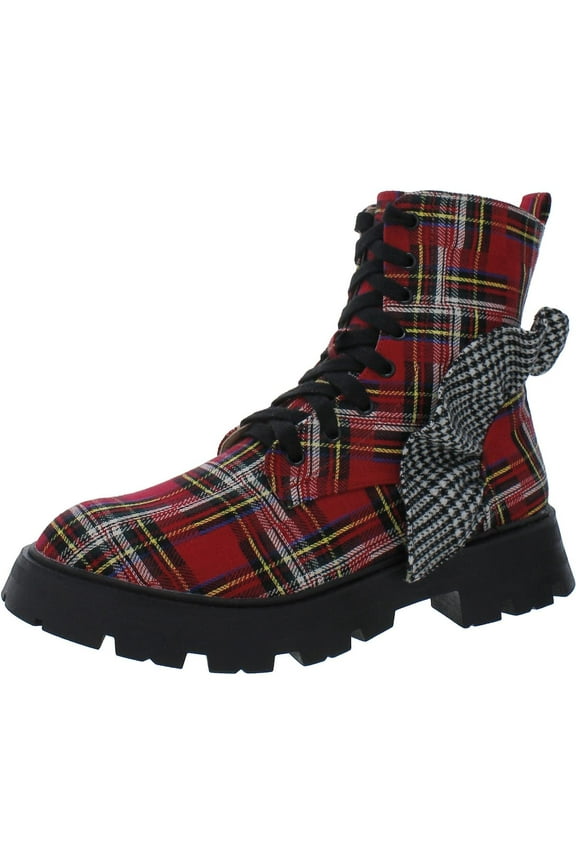 Womens ROZEY Side zipper Plaid print Combat & Lace-Up Boots