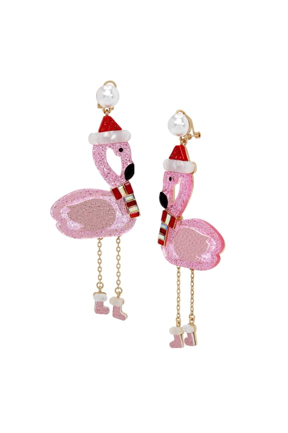 Womens Santa Flamingo Drop Earrings