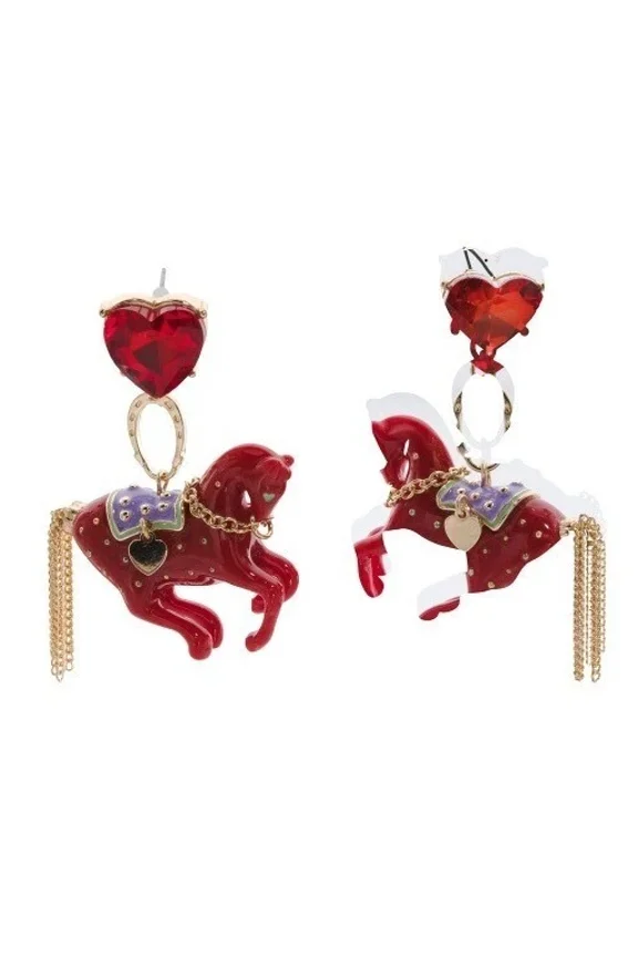 Year of the Horse Drop Earrings Gold-Tone Crystal Statement Jewelry