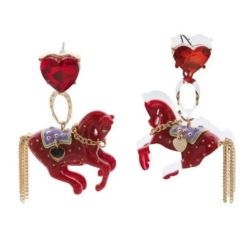 Betsey Johnson Year of the Horse Drop Earrings Gold-Tone Crystal Statement Jewelry