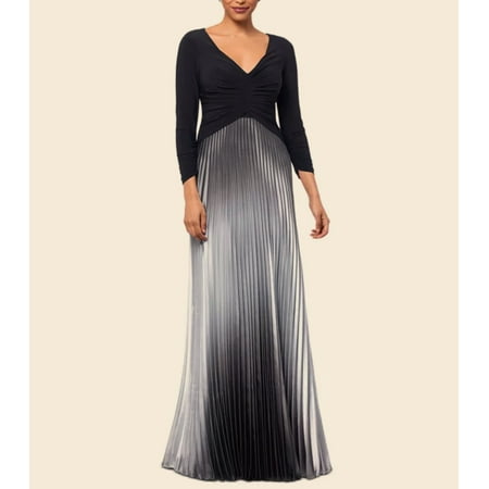 Betsy Adam Ombré Pleated 3/4-Sleeve Gown