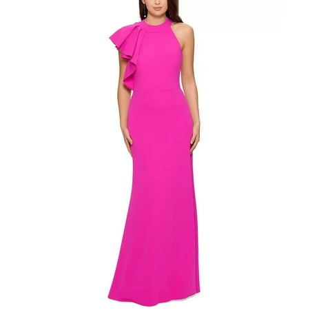 Betsy & Adam One-Shoulder Halter Gown Pink Size 6