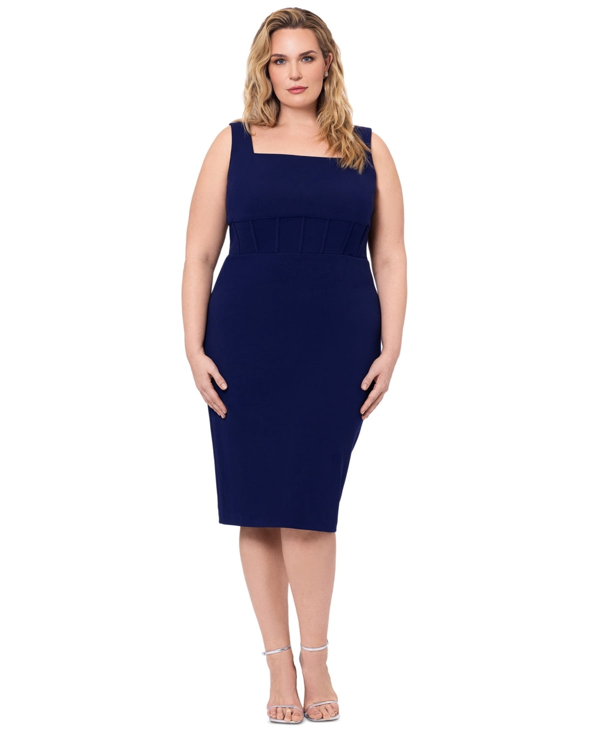 usmc dress blues boat cloak Betsy & Adam Women's Ombre Sleeveless Draped Halter Gown - Navy/Teal main image 1